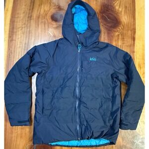 REI Stormhenge Men's Full zip Jacket L Down Winter 850 Nylon Hooded Coat Puffer